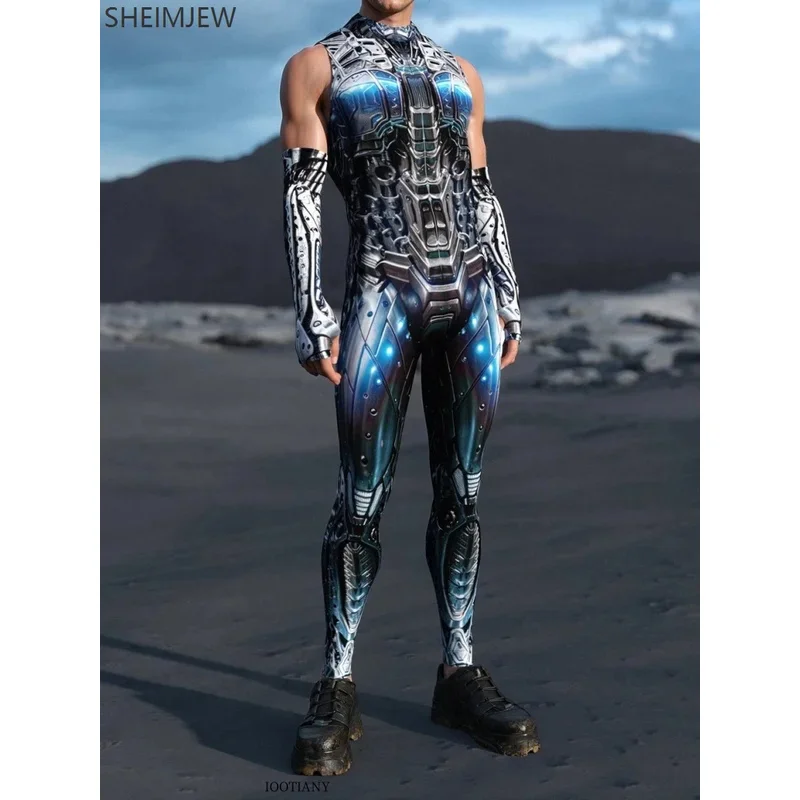 

Anime Cosplay Men's Steampunk Cosplay Armor Robot Costume Stretch Tights Cyberpunk Mechanical Armor Bodysuit Halloween Part 72th