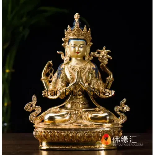 

Handpainted bronze Buddha statue gilt Four-armed Guanyin Bodhisattva Tara
