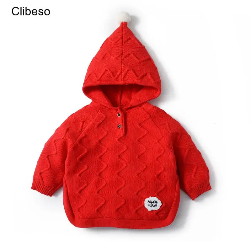 

Clibeso Korean Baby Girl Red Hoodie Sweater Toddler Girls Knitted Sweater Newborn Knitting Long Sleeve Cotton Children Pullover
