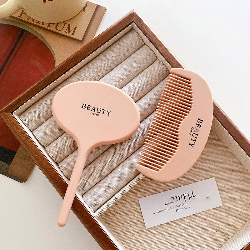 Beauty Cosmetic Mini Hand Held Mirror Comb Set Convenient Vintage Acetate Comb Makeup Mirror For Women Girls