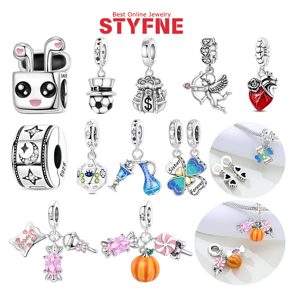 Charms S925 Silver Star Moon Zircon Beads Detachable Gradient Four-leaf Clover Pendant Fit Bracelet DIY Fine Jewelry Women Gifts