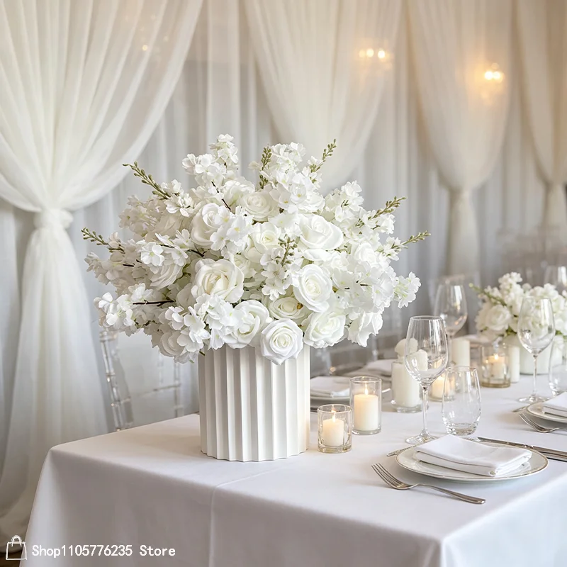 Weiße Kirschblüten-Rosen-Delphinium-Kunstblumenarrangement Hochzeitstisch-Mittelstück Blumenball Hotel-Empfangsbedarf – Detail 7