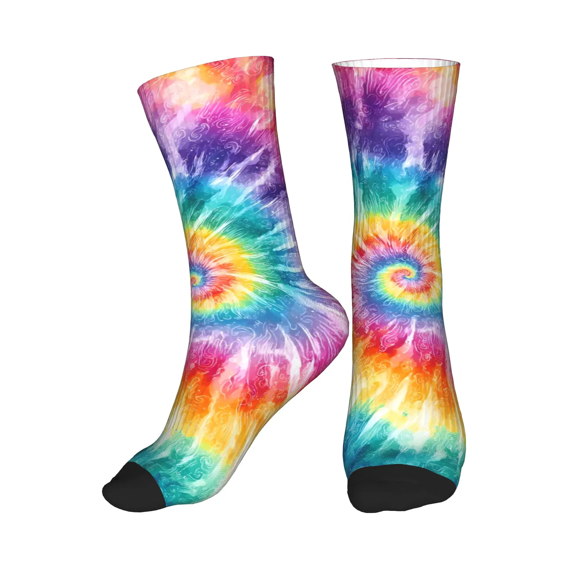 

Funny Printing Colorful Rainbow Tie Dye Pattern Socks for Men Women Stretchy Summer Autumn Winter Crew Socks
