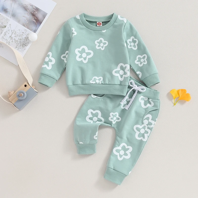 

Toddler Baby Girls Christmas Outfit Flower Print Long Sleeve Sweatshirt Pants Fall winter Clothes Sets