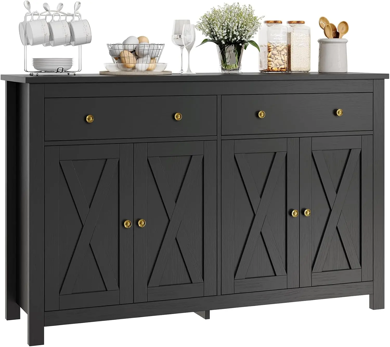 Sideboard Buffet Cabinet with Storage, 55" Large Kitchen Storage Cabinet with 2 Drawers and 4 Doors