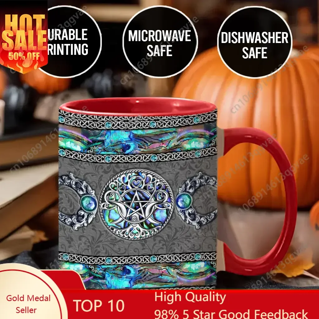 

Beautiful Triple Moon Witchy Coffee Mug Wicca Halloween Design Ceramic Drinkware Classic Stylish Mugs Beverage Cup Water Cups