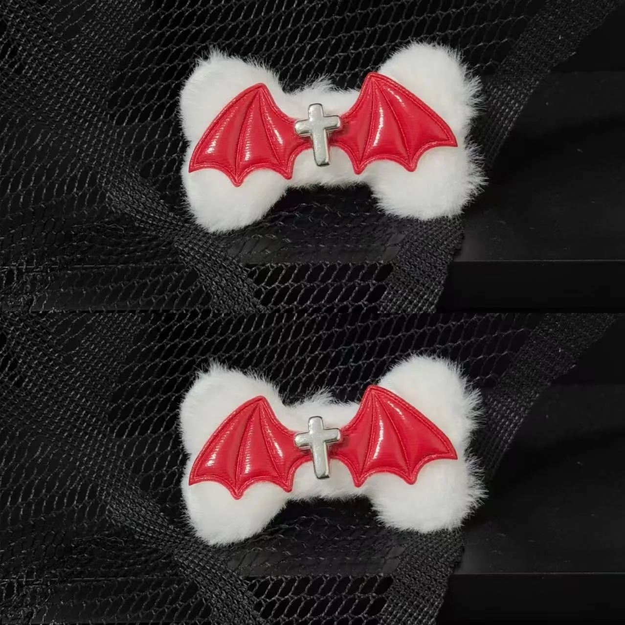 Cute Original Harajuku Gothic Devil Cross Bone Wings Hairpin Girl Sweet Sister Plush Subculture Lolita Y2K Hair Accessories