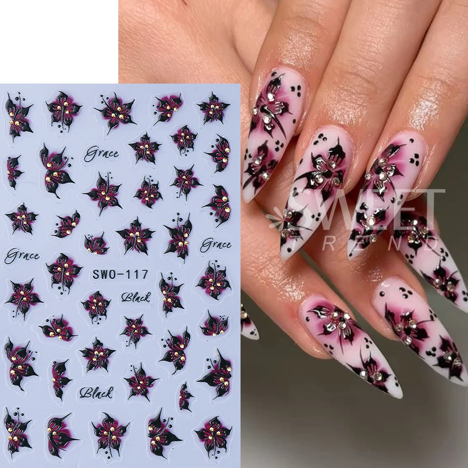 2 uds flor de hibisco pegatina artística para uñas 3D calcomanía con textura Floral Y2K pétalo degradado DIY decoración de manicura autoadhesiva romántica
