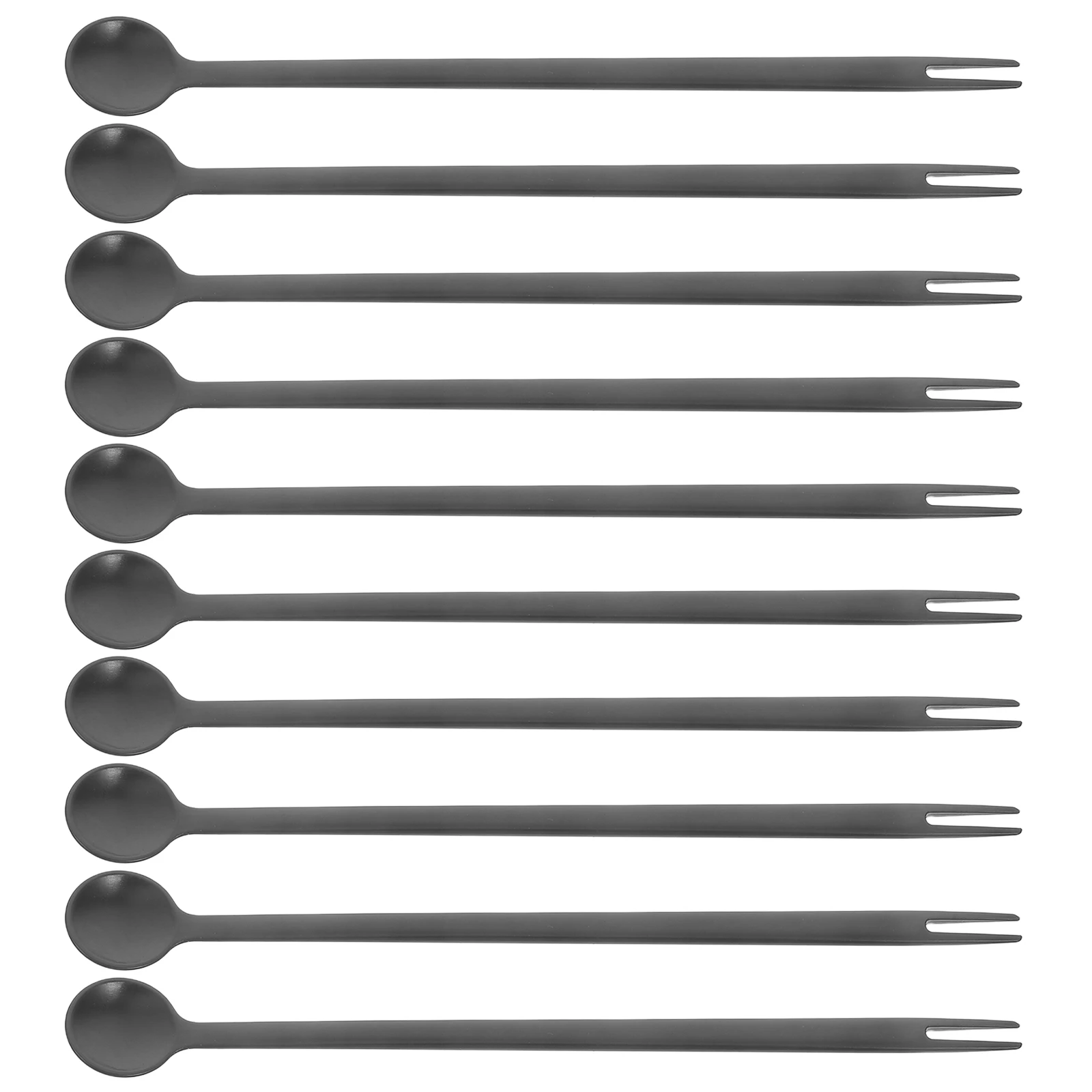 

10 Pcs Fruit Stick Dessert Spoon Fork Appetizer One Body Forks Double Side Black Dual Head