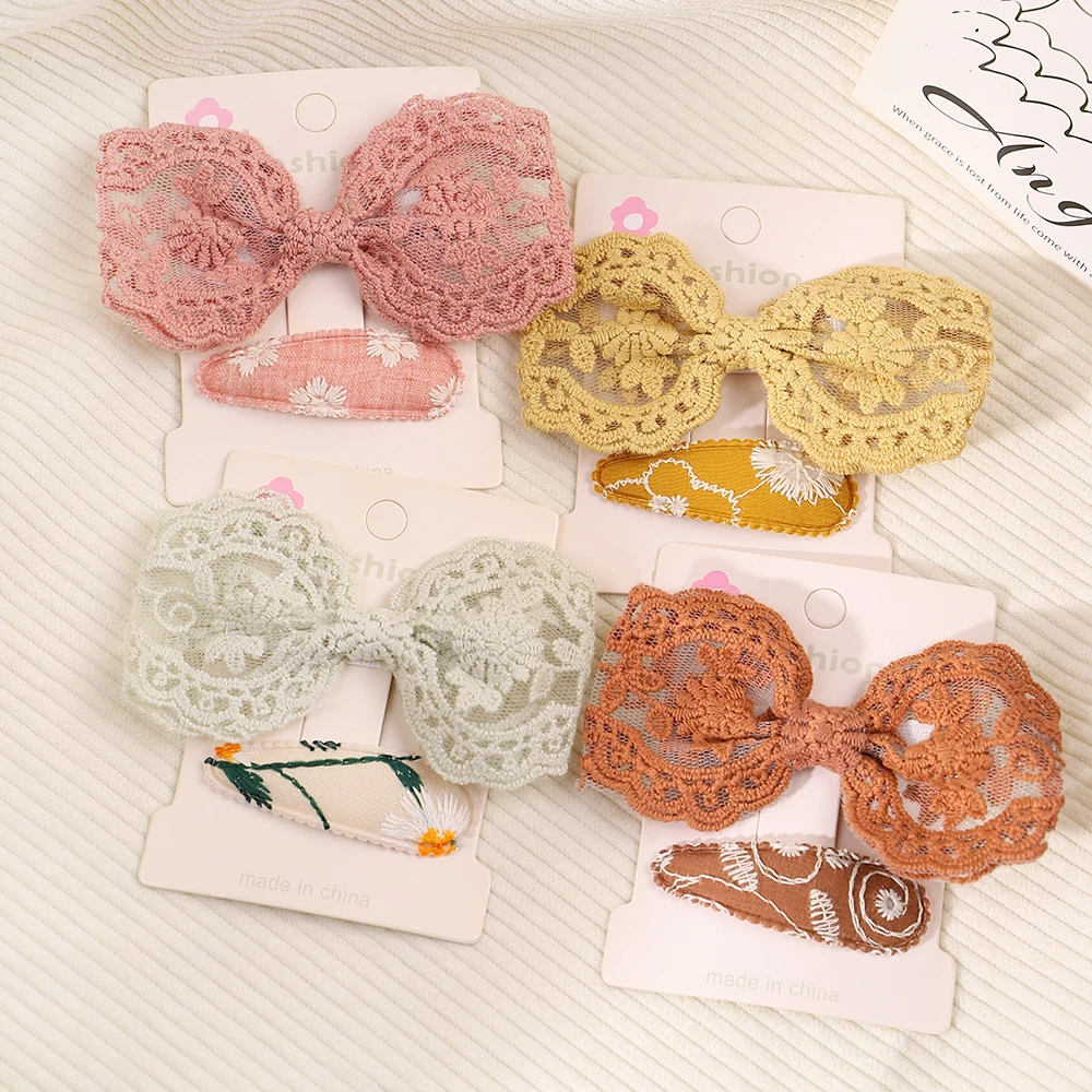 2Pcs/Set Flower Baby Print Hair Clips Bows for Cute Girls Children Handmade Hairpin Barrettes Headwear Kids Hair Accessories