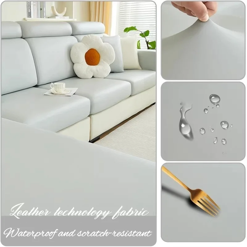 Waterproof Stretch Sofa Cover Tech Cloth & Leather Slipcovers 3-Seater with Chaise Sofa Covers All-Season Couch Protector