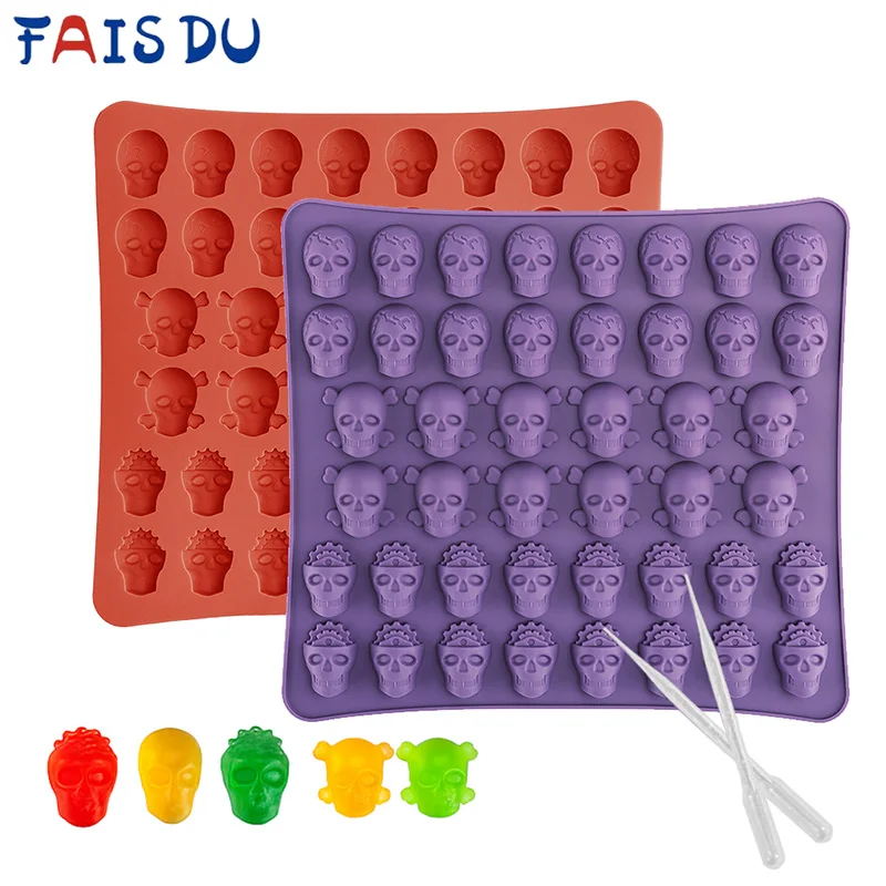 Moldes de dulces de calavera de goma, moldes de silicona para chocolate, dulces, gelatina, golosinas para perros, cubitos de hielo, moldes de dulces de Halloween de fundición de resina