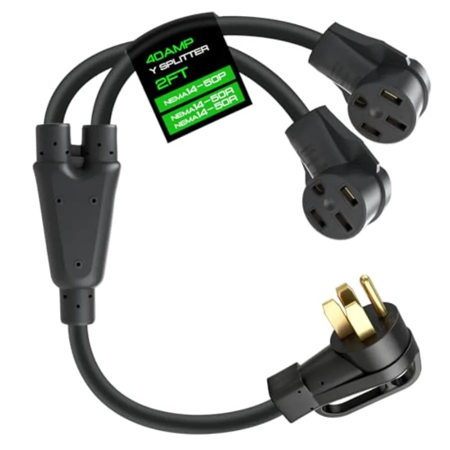 

14-50 Y Splitter Adapter Cord for RV and EV 8/3+10/1 STW AWG 4 Prong 240 Volt ETL Listed Max 40A 2Feet