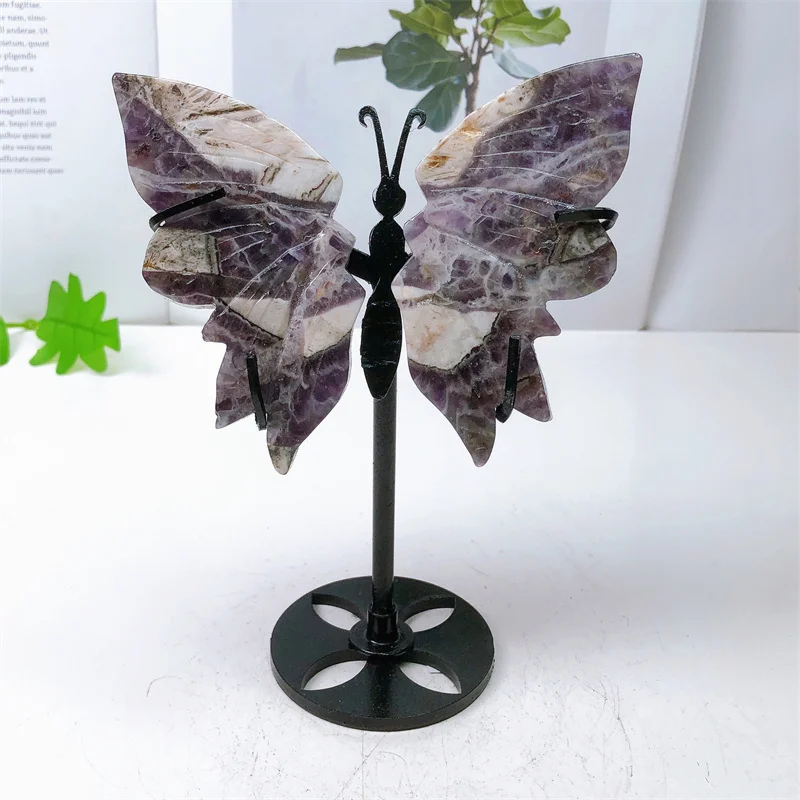 Natural Dream Amethyst Butterfly Wings Crystal with Stand Energy Gemstone, Healing Stone, DIY Present, Home Decoration