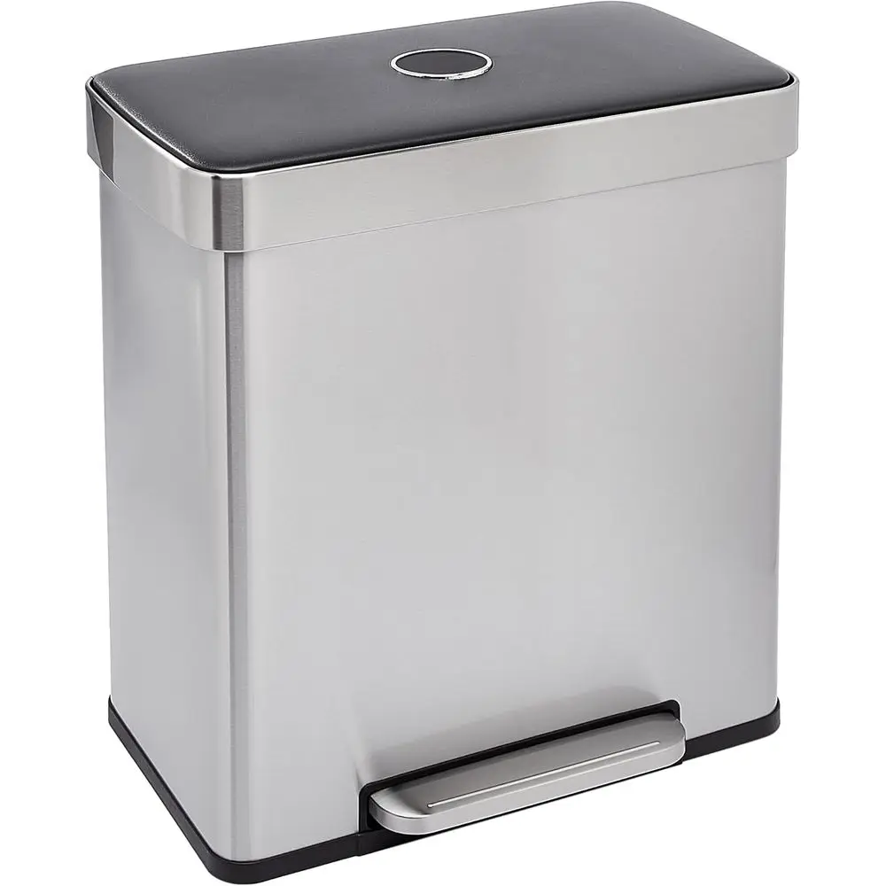

Двухсекционная урна для мусора с плавно закрывающейся крышкой, устойчивая к отпечаткам пальцев, со съемными внутренними ведрами, 60 литров, круглая, серая