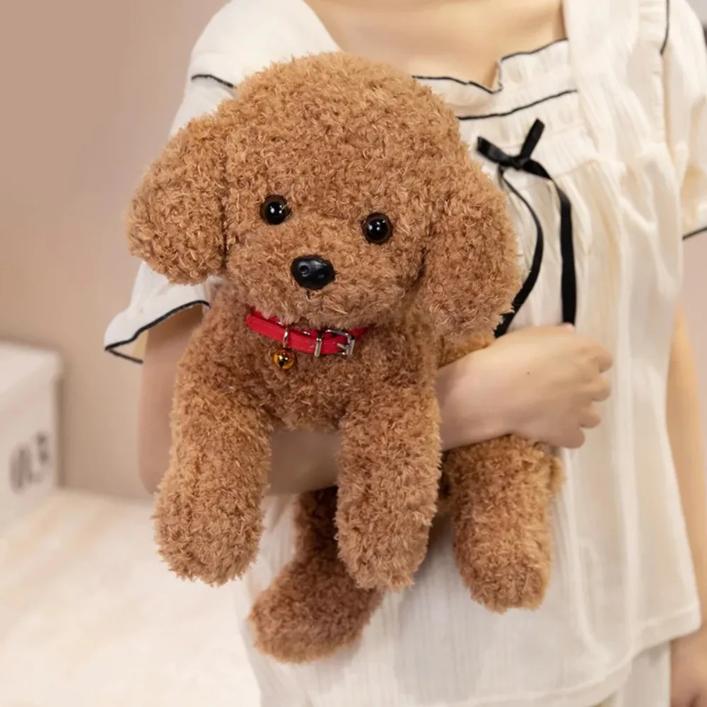Simulation Poodle Plush Toy Soft Fluffy Curly Hair Puppy Doll Lying Dog Stuffed Animal with Collar Birthday Gift