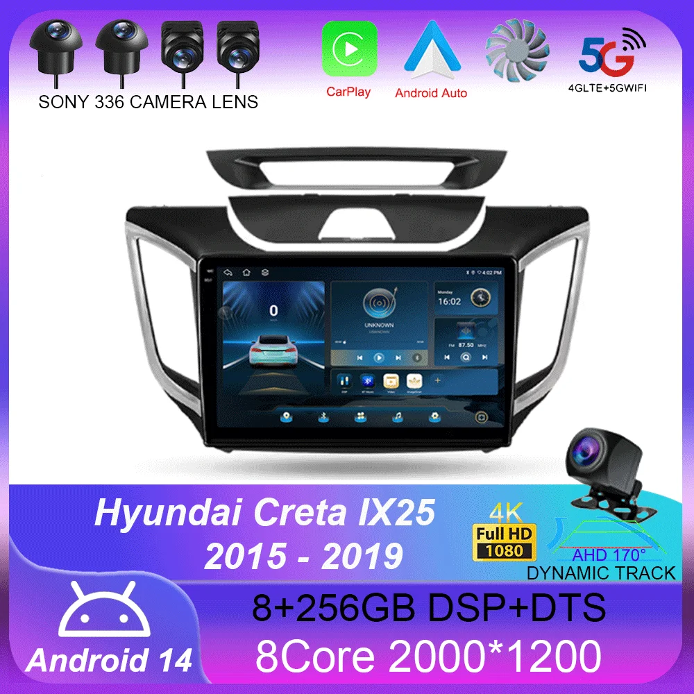 For Hyundai Creta IX25 2015 - 2019 Carplay Auto 4G+WIFI GPS Car Radio Navigation Multimedia Video Player Stereo Android 14