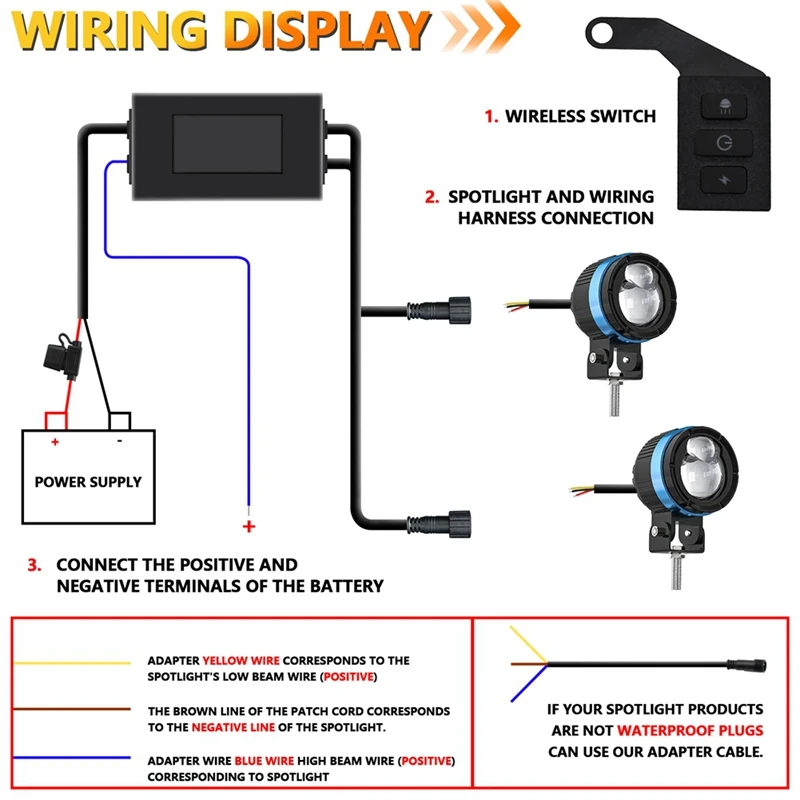 Black LED Spotlight Fog Light Wiring Harness Relay Wire Wireless Switch High And Low Beam With Flash Controller