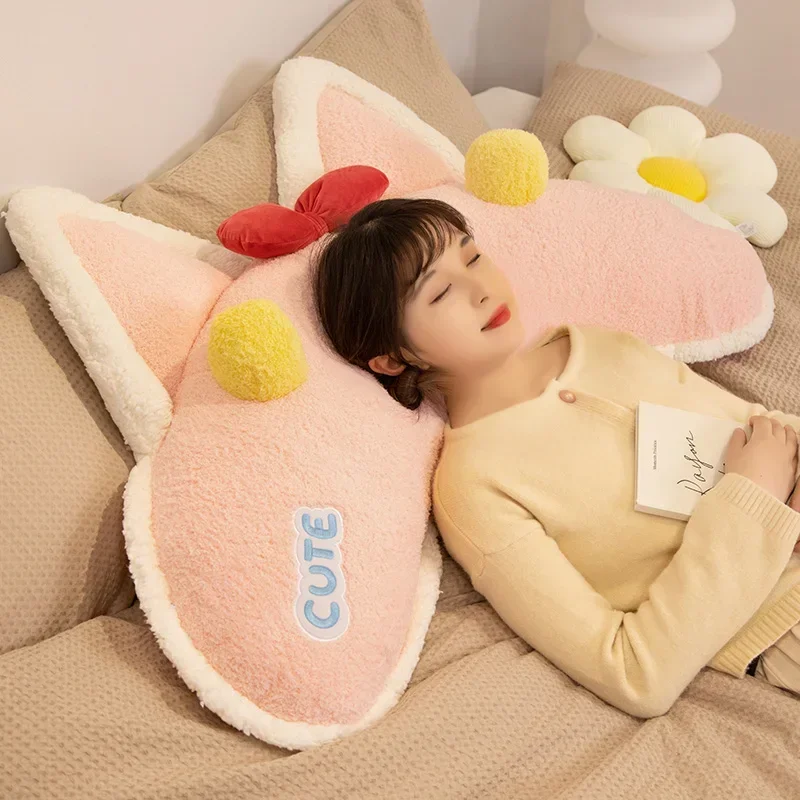 Almohada Kawaii de 75cm de gran tamaño con dibujos de gatos y conejitos, almohada de felpa con orejas de animales de peluche creativas, cojín suave para cabecera de cama para niñas, regalos de navidad