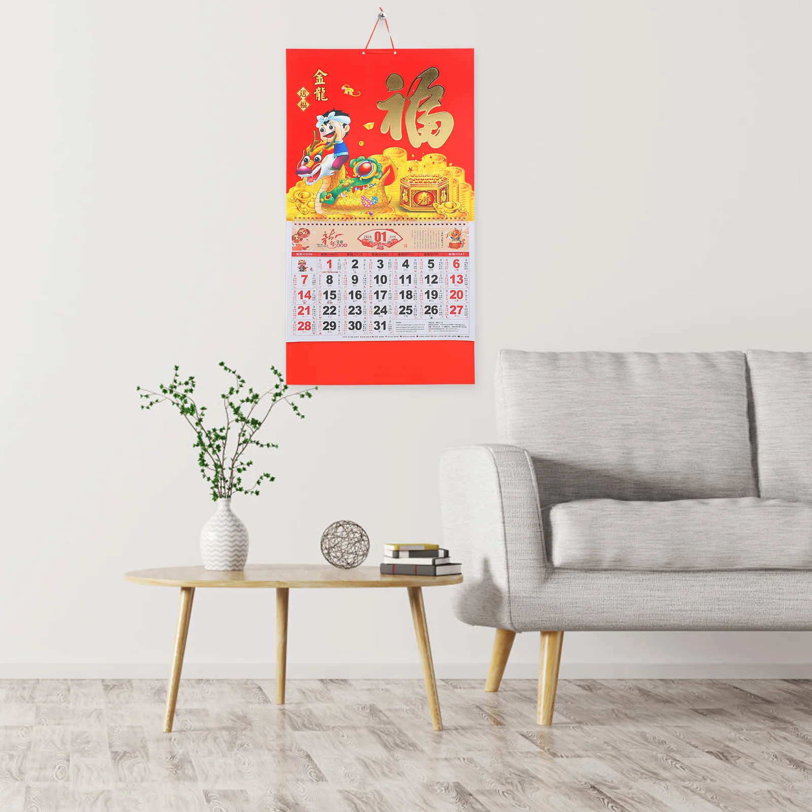 

New Year Gift Year of The Dragon Clear Printed Household Hanging Wall Calendar Lunar Date Chinese Style Home Office