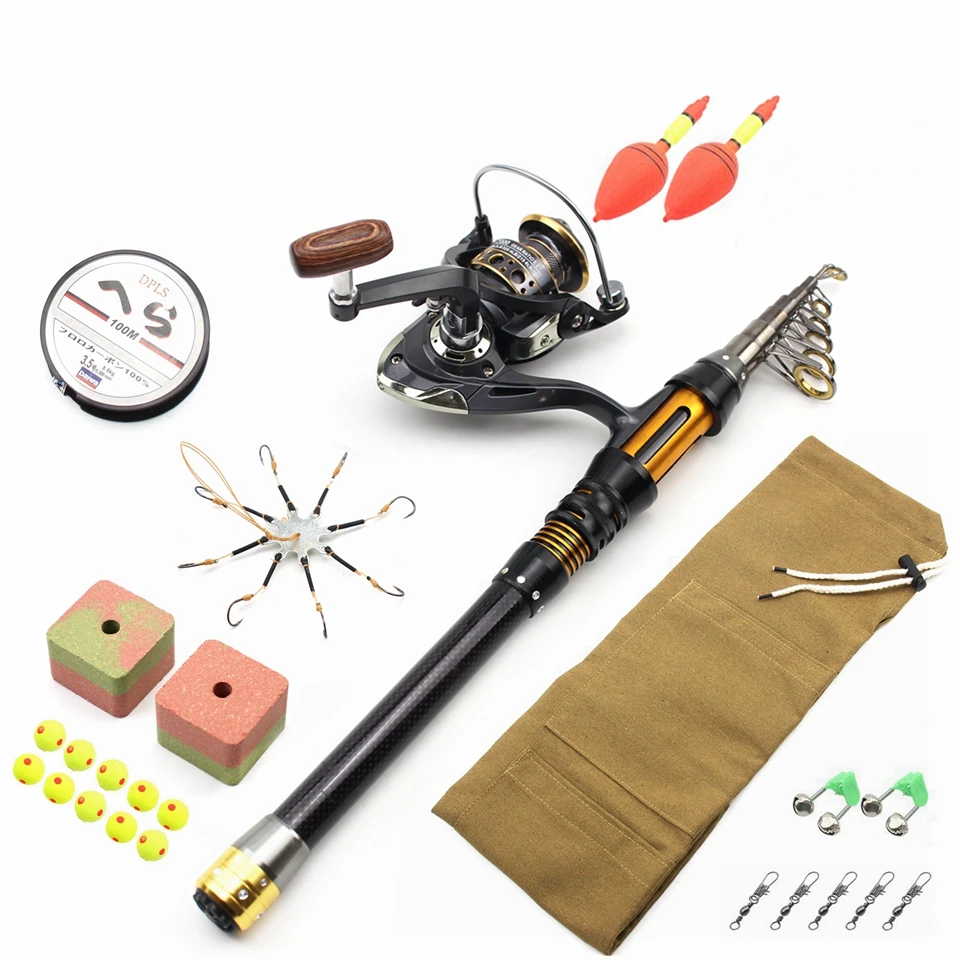 NEW 1.8M 2.1M Rod Reel Combos Fishing Rod and Reel Soft Bait Fish Hook Bag Set Carbon Telescopic Fishing Rod Carp Trout Fishing