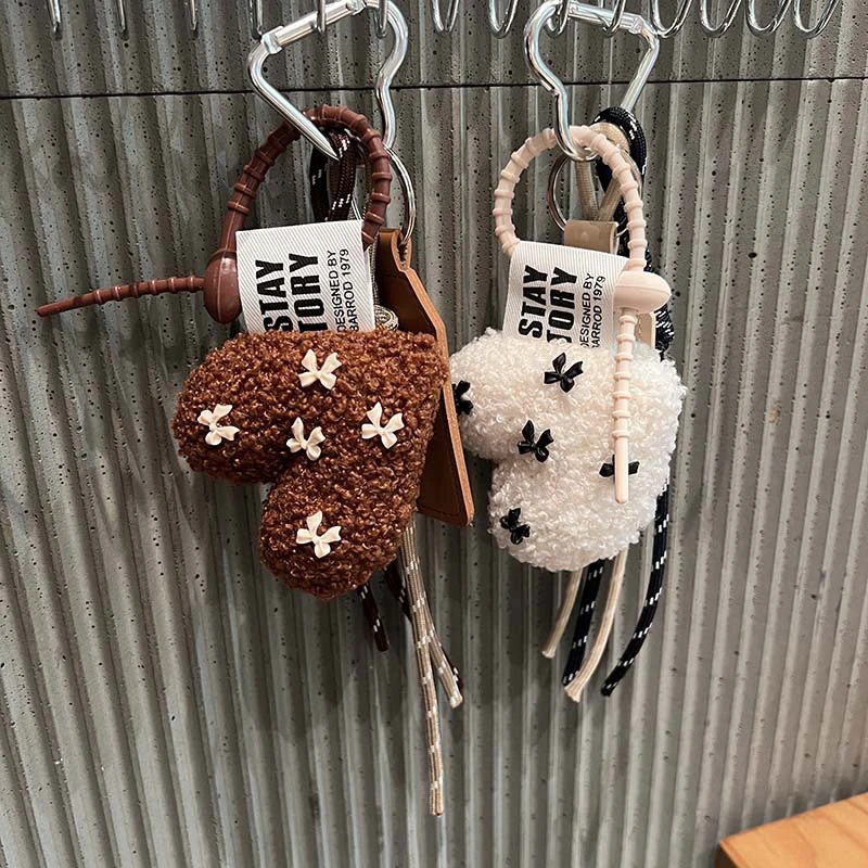Fashion Love Heart Shaped Plush Keychain Handmade Lamb Wool Braided Rope Chain Retro Pendant Jewelry Accessory