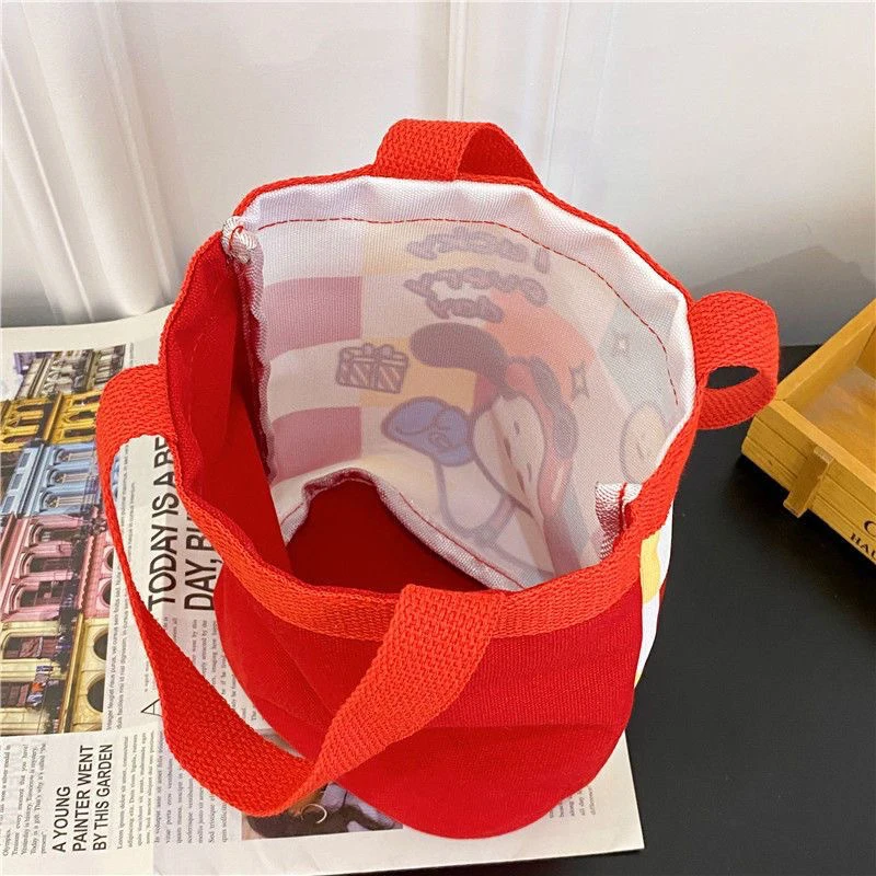 Bolsa de balde de lona casual para mulheres, desenhos animados, lancheira, bolsas escolares