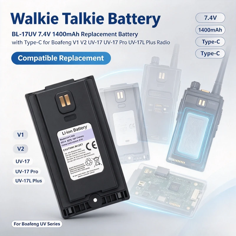 Bateria de Substituição BL-17UV para Walkie Talkie 7.4V 1400mAh Tipo C para Rádio Boafeng V1 V2 UV-17 UV-17 Pro UV-17L Plus