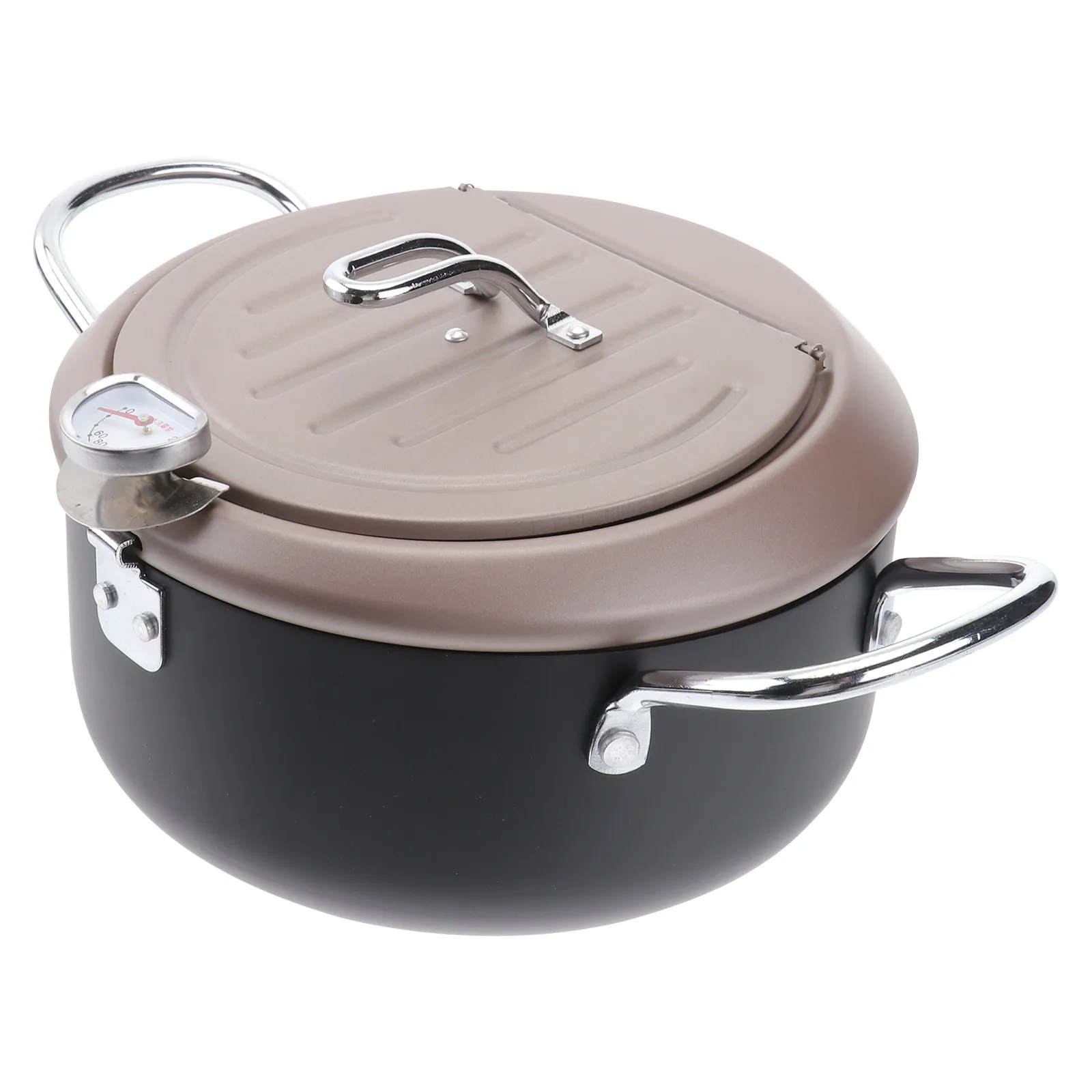 Japanese Style Deep Frying Pot 20Cm Coffee Cover Oil Filter Holder Thermometer Fryer Pan for Oil Saving Easy Clean Kitchen