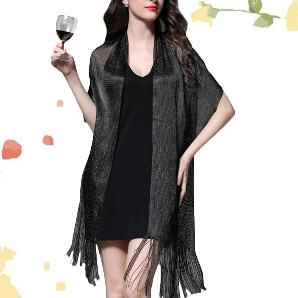 

Black Women Long Large Shawl Scarf Tassel Fringe Soft Lightweight Evening Wedding Prom Party Sun Protection Wrap