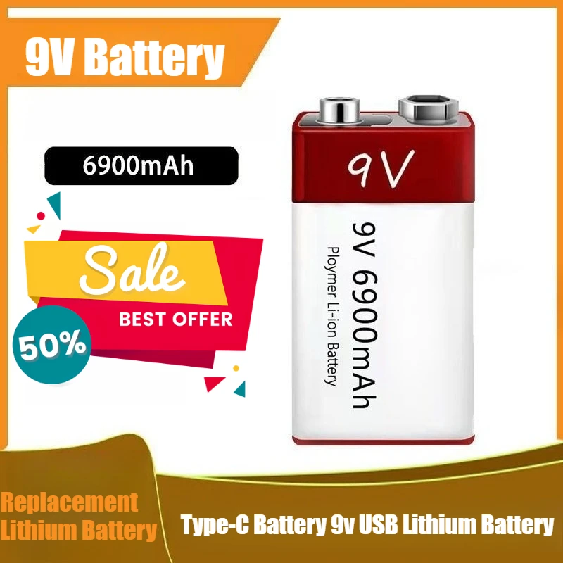 

9V 6900mAh Lithium-ion Rechargeable Type-C Battery 9v USB Lithium