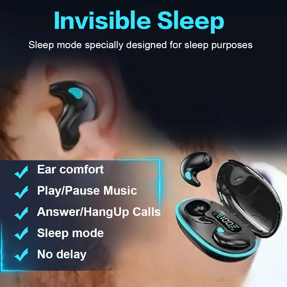 Auriculares X55 para dormir, miniauriculares inalámbricos compatibles con Bluetooth 5,3, auriculares estéreo con micrófono, llamada HD, auriculares deportivos impermeables