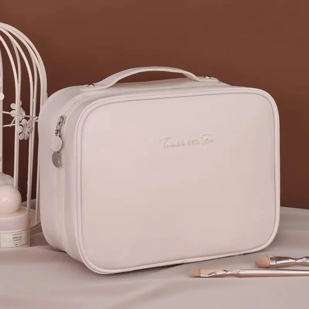 

High Quality Portable Cosmetic Bag Double Layer Large Capacity Women Toiletry Bag PU Leather Make Up Storage Bag