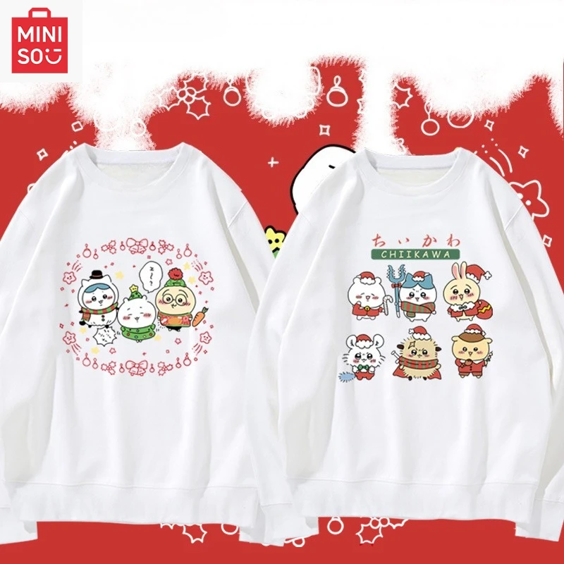 

MINISO collaboration chiikawa printed sweatshirt, long-sleeved loose, cartoonish, casual and cute for girls and boys