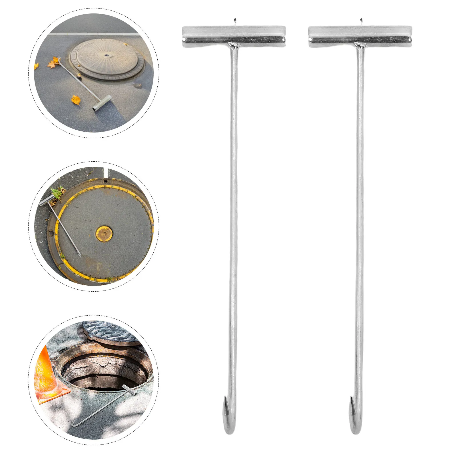 

2Pcs Manhole Cover Puller T-Shape Lifting Hook Heavy Duty Drain Key Tool for Storm Drains Tank Lids Well Covers Attic Pull Down