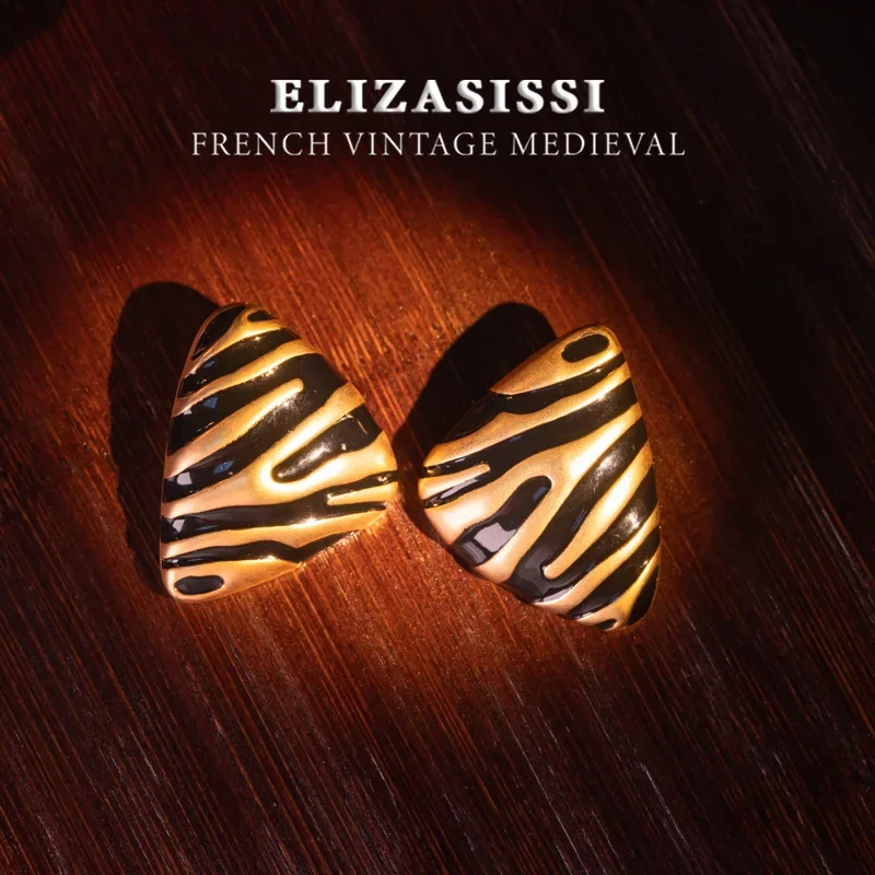 

Fashion medieval, earrings retro European and American zebra port style electroplating real gold enamel color flounder design se