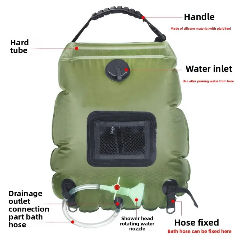 Bolsa de ducha para acampar al aire libre de 20L, bolsa de ducha portátil térmica solar, bolsa de ducha para exteriores, embalaje de ducha, bolsa de agua