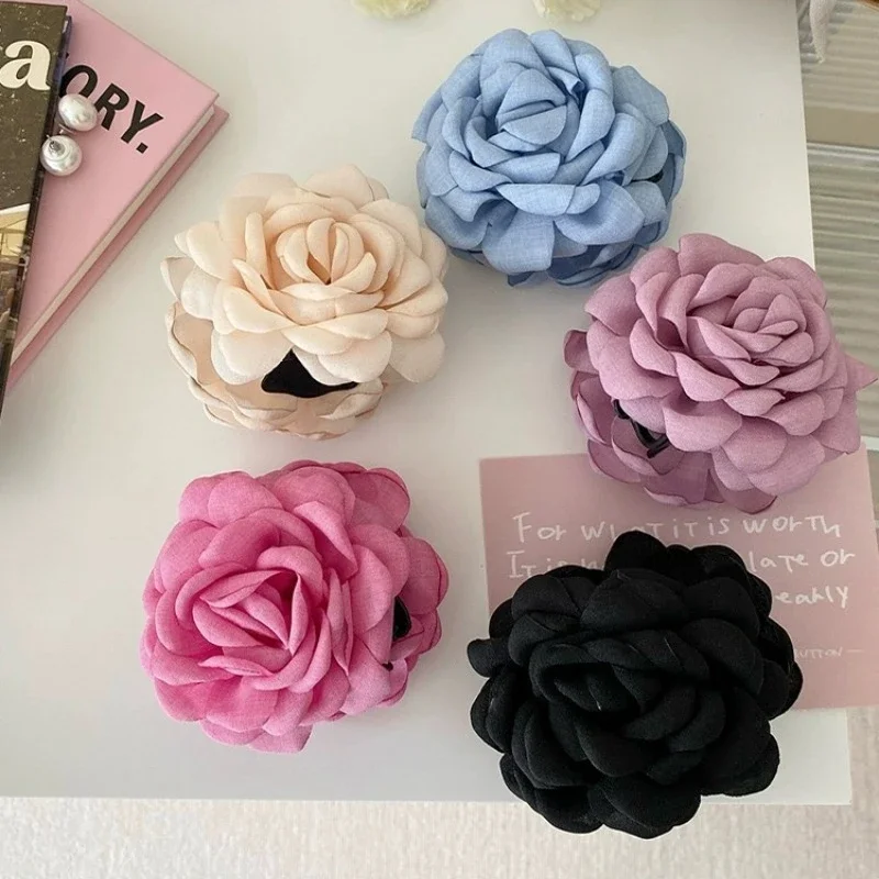 Big Rose Flower Hair Claw French Vintage Hairpin Ins Camellia Crab Backward Shark Hairpin Clip Fashion Women Headwear Accessorie