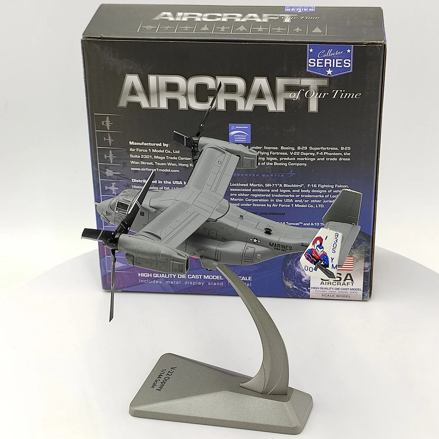 

Diecast AIRCRAFT 1/144 Scale V-22 Blue Knight Giant Eagle Tiltrotor Transport Aircraft Alloy Model Collectible Toy Gift Souvenir