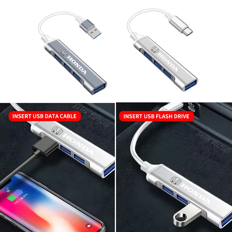 محطة إرساء محمولة 4 في 1 USB TypeC مهايئ توزيع ملحقات لهوندا سيفيك أكورد صالح جاز بايلوت CRV أوديسي جواز السفر #1