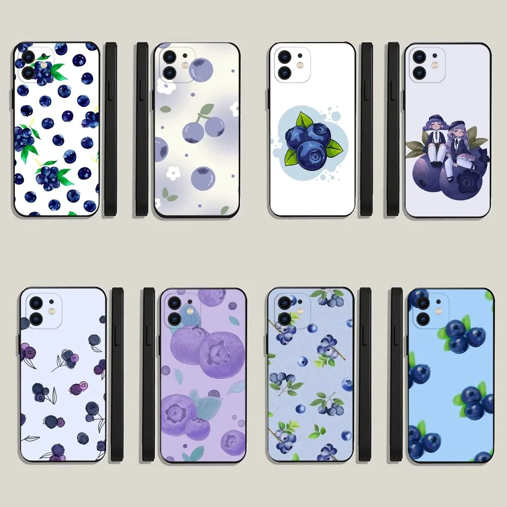 Fruit Blueberries Phone Case For iPhone 15,14,13,12,11,Plus,Pro Max,XS,X,XR,SE,Mini,8,7 Soft Silicone Black Cover