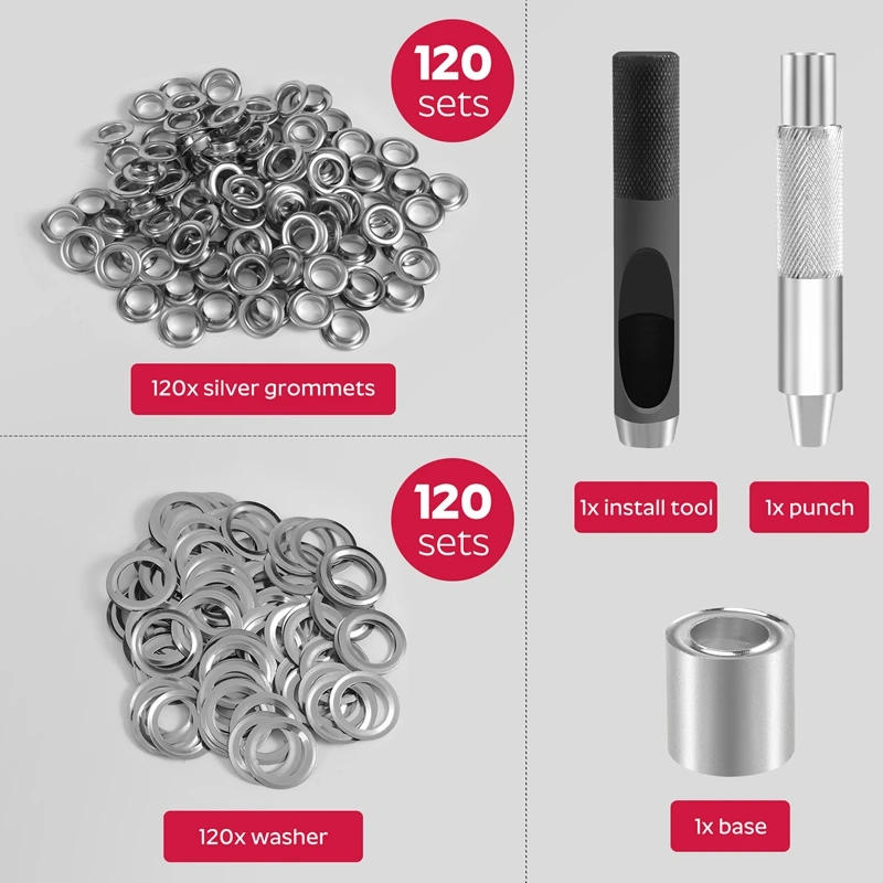 120 Sets Grommet Eyelets Tool Kit, Grommet Kit 1/2 Inch Eyelets with Tools and Storage Box Silver-A51M