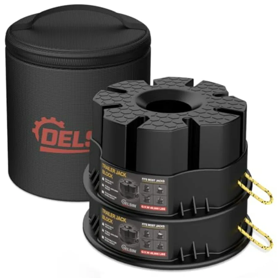 Heavy Duty Trailer/Camper/RV Leveling Blocks with Carry Bag for Post Foot 5th Wheel Round Square Scissor Jacks 2 Pack in Black