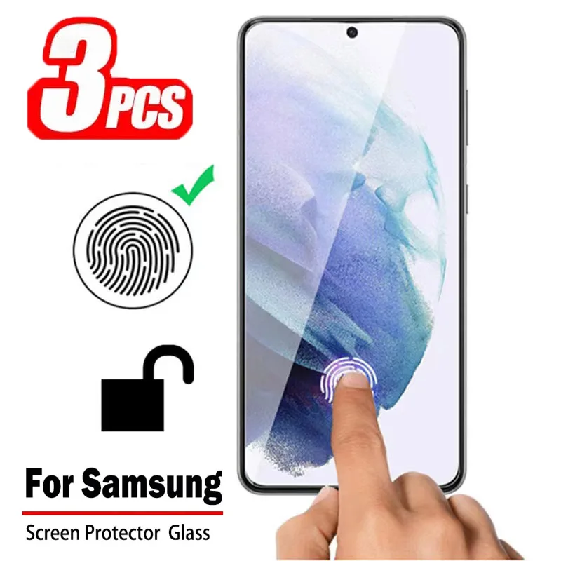 3Pcs Fingerprint Unlock Tempered Glass For Samsung Galaxy S24 Ultra S23 S22 S21 Plus Screen Protectors Glass Films