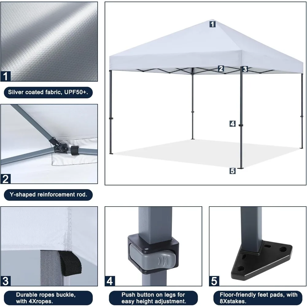 Tente à baldaquin facile et Durable de 12x12 pieds, cadre en acier robuste, équipement de sac à roulettes résistant à l'usure, auvent de protection UV