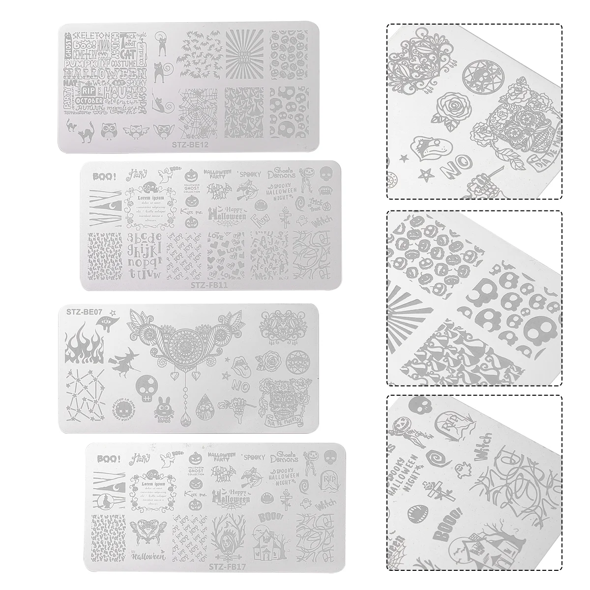 4 Pcs Nail Printing Plate Stamping Plates Molds Templates Ghost Stencil Pumpkin Halloween