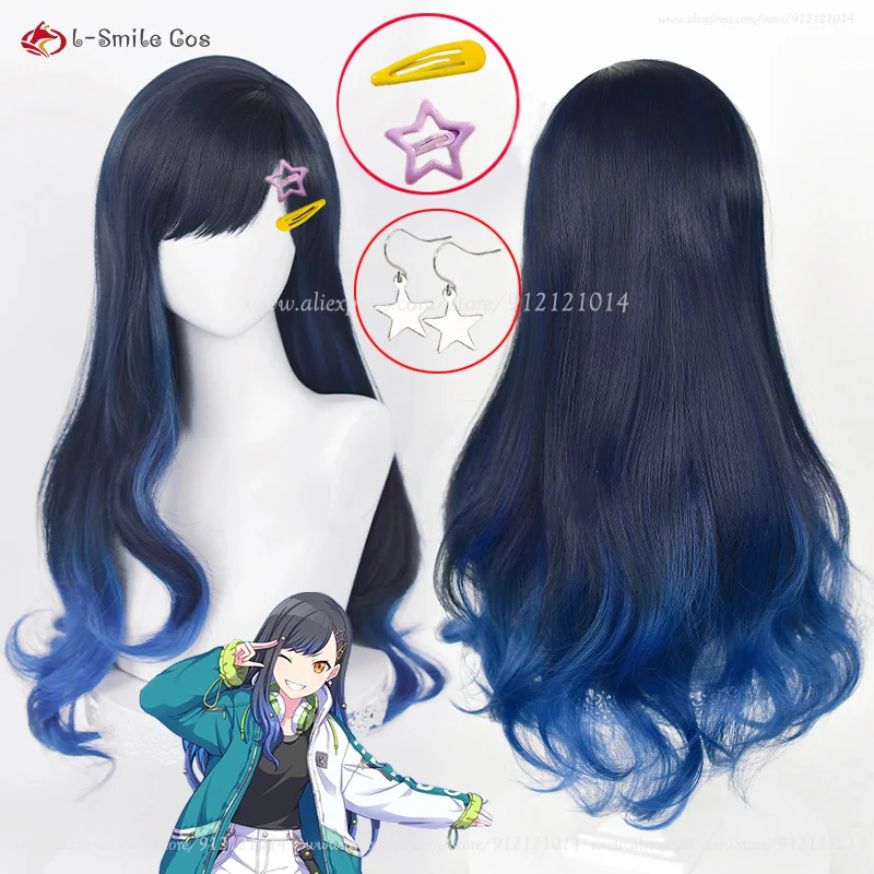 Peruca longa gradiente azul para cosplay, resistente ao calor, cabelo sintético, perucas de festa mais peruca, shiraishi an, alta qualidade, 70cm