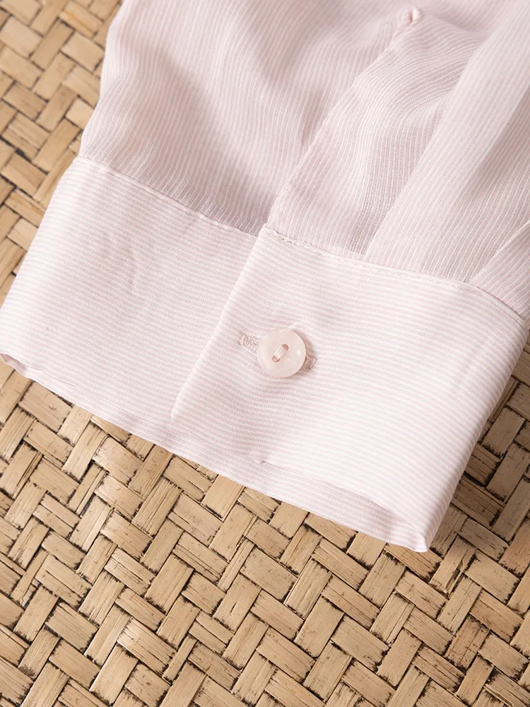 2026 Primavera da donna New Pink Stripe Fashion Skin Friendly 72.8% Seta di gelso naturale Camicia a maniche lunghe versatile in cotone 27,2%