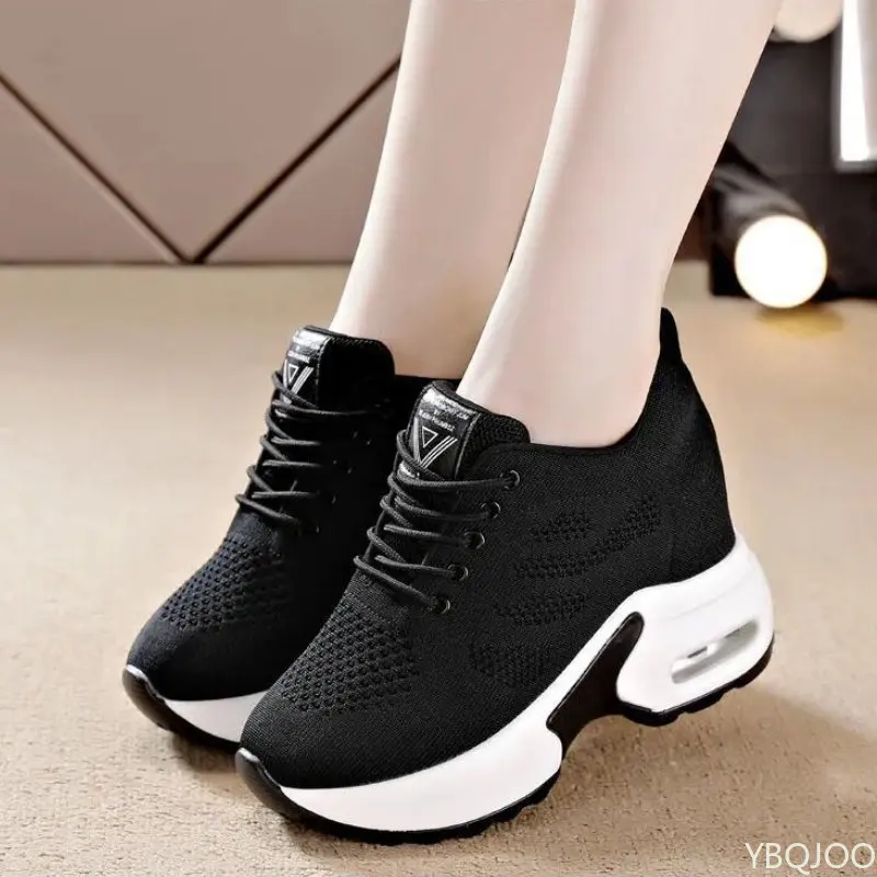 Women Mesh Breathable Casual Sneakers Women Spring Platform Heels Wedges Height Increasing 2023 Knitted Ladies Vulcanized Shoes