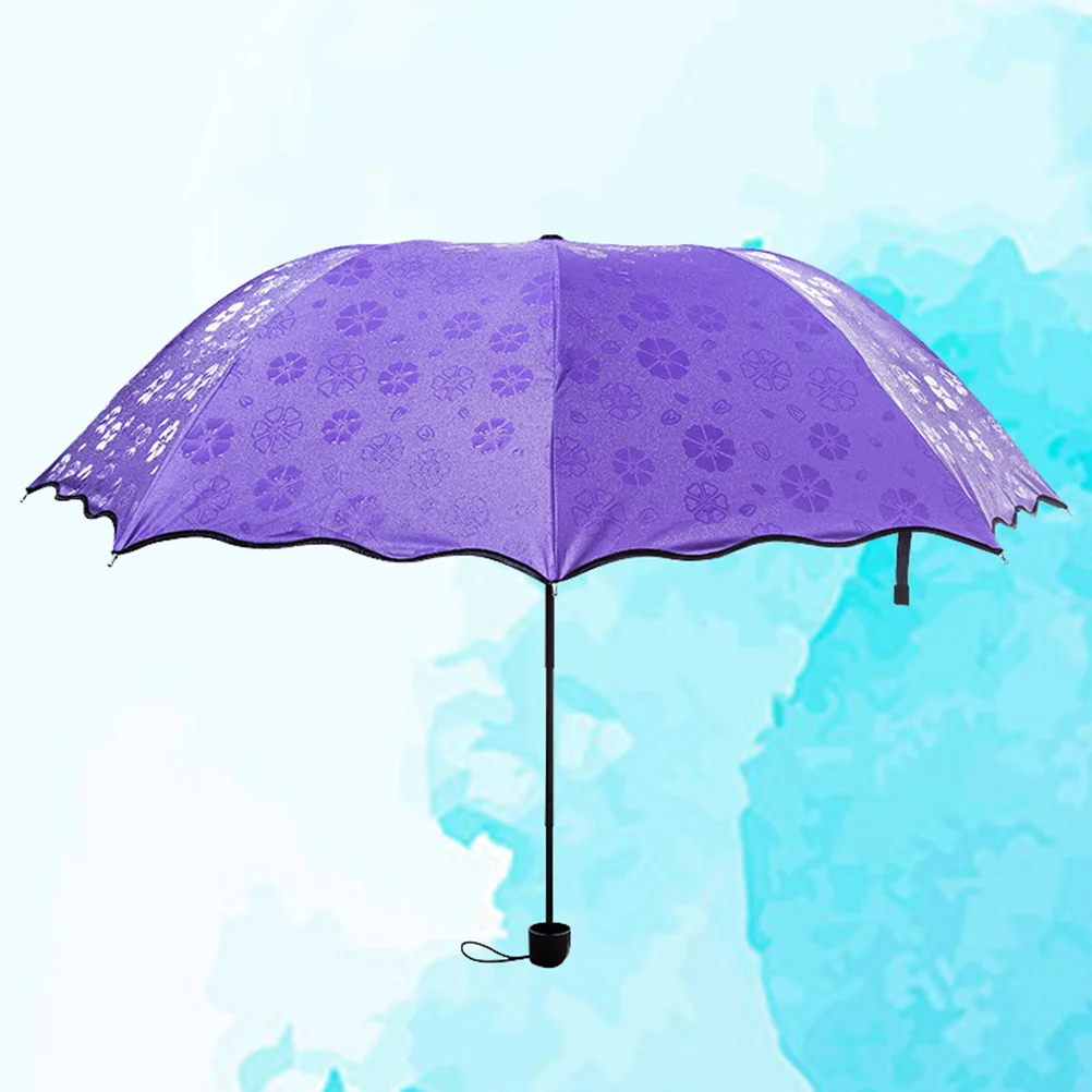 

Compact Travel Umbrella Sun Rain Dual Protection Thickened 8 Ribs Foldable Blossom Waterproof For Women Purple